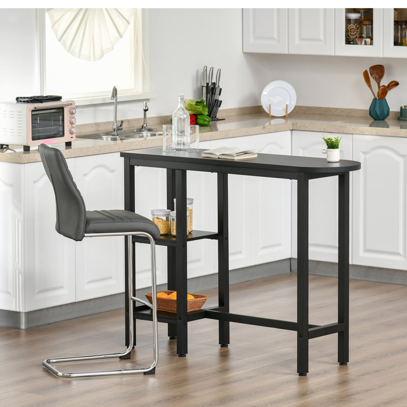 Modern Bar Table Accent Console Serving Buffet with Side Storage Shelf