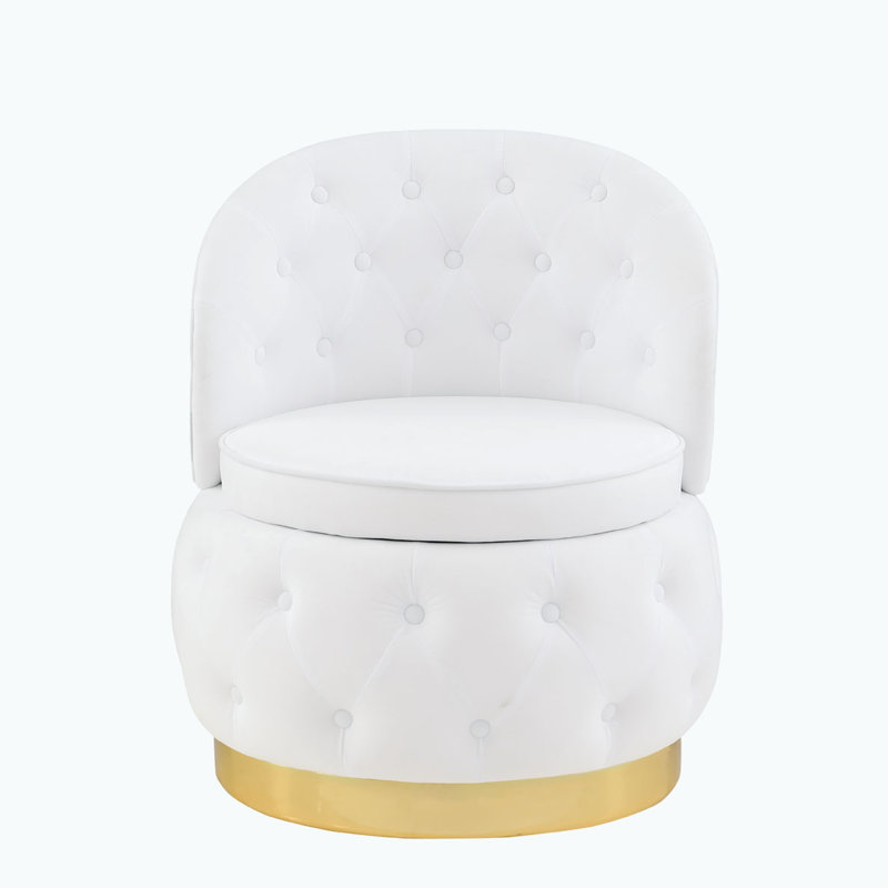 Fauteuil demi-tonneau pivotant avec rangement, Velours blanc
