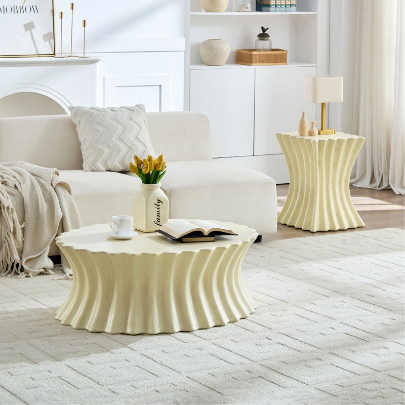 35,04 po Table basse ovale vintage en fibre de verre robuste pour salon Bureau sans assemblage beige
