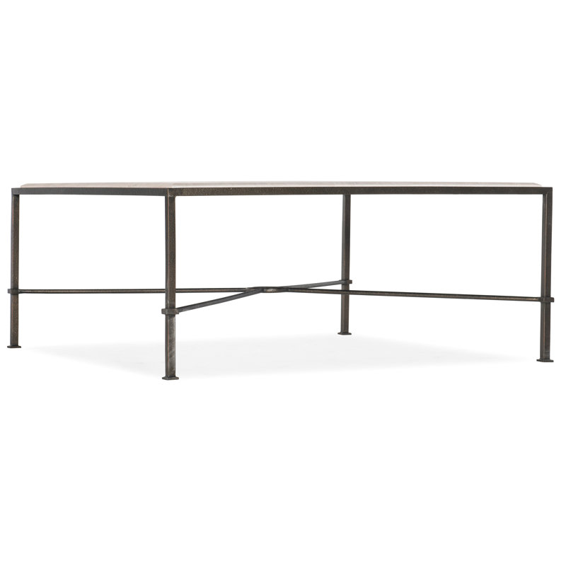 Elegant Creamy Beige Marble and Gray Metal Rectangular Coffee Table