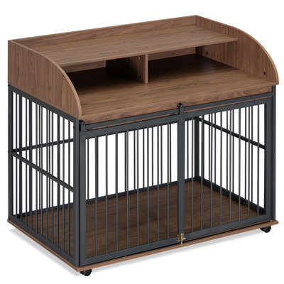 Mobilier de cage robuste pour grand chien moyen avec roues verrouillables, cage pour chien en bois, cage de table de bout avec rangement double couche
