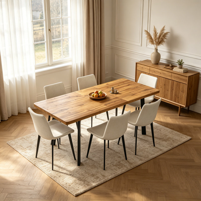 63.1-78.8'' Extendable Dining Table Set,7-Piece Modern Kitchen Table with 6 Upholstered Dining Chairs , Beige