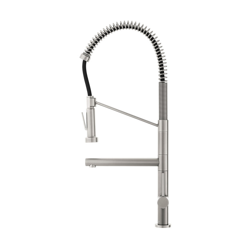 Robinet de cuisine rétractable à poignée simple Novuet, Nickel brossé