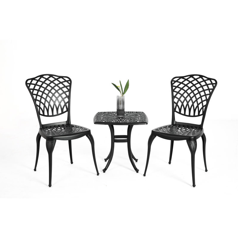Ensemble bistro 3 pièces de mobilier de patio en fonte d'aluminium antirouille 2 chaises et 1 table ronde d'extérieur, jardin, patio, balcon, noir