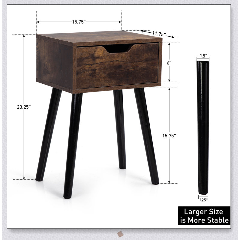 Table d'appoint en bois avec tiroir de rangement, table de chevet durable et élégante pour chambre à coucher et salon
