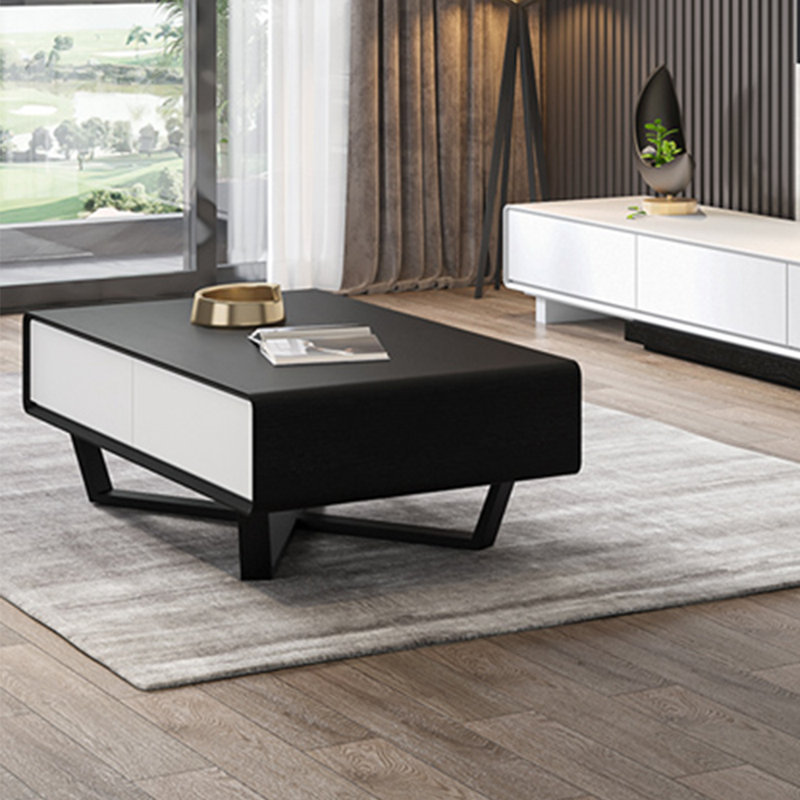 A minimalist four-drawer round corner coffee table, 15.74" H x 51.18" L x 27.55" W, Black/White