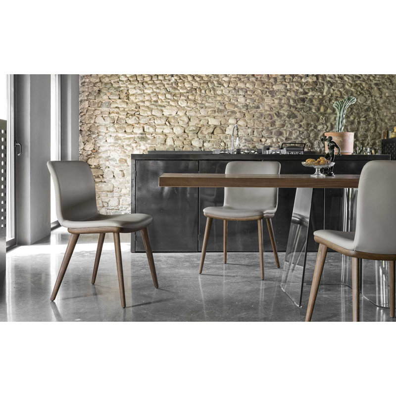 Annie Upholstered Dining Chair with Wooden Legs, Smoke, Taupe
