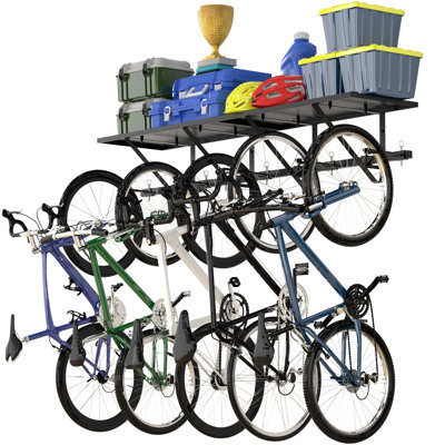 Neumark Bike Storage Rack with Shelf, Bike Wall Mount Garage Stand, Bike Hanger Storage