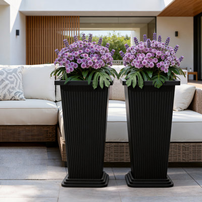 Ensemble de 2 grandes jardinières pour plantes d'extérieur, grandes jardinières de 24 po avec trou de drainage et soucoupe