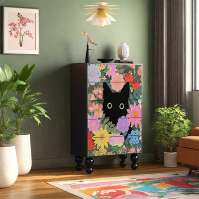 Armoire en bois de noyer avec poignées et tiroirs en métal