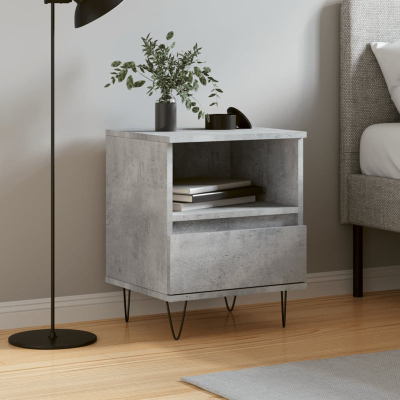 Ebenier 40cm W Manufactured Wood Bedside Table, Concrete Grey, Individual