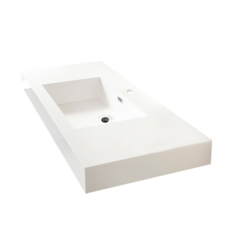 Lavabo de salle de bain rectangulaire en pierre de granite composite 48 po Ablitas, Blanc