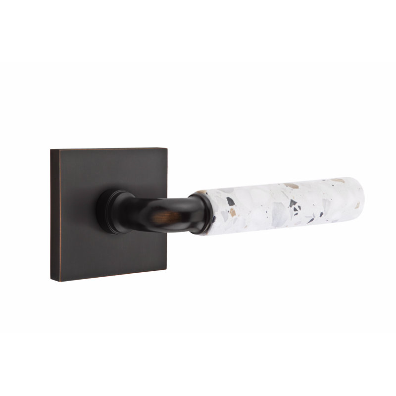 Select Privacy (Bed & Bath) Door Lever with Square Rosette, Oil Rubbed Bronze/Light Terrazzo, Right