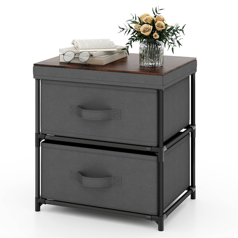 Ebern Designs 2pcs 2 Drawer Dresser Fabric Storage Organizer Nightstand Bedside Sofa Table, Set of 2