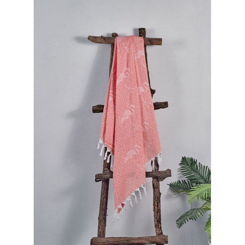 Luxueuse serviette de plage Fouta, motif flamant rose, 39,4 po x 70,9 po | 100% coton, très absorbant, doux au toucher | Lavable à la machine, couleur saumon | Parfait pour la plage, la piscine, le spa et les voyages
