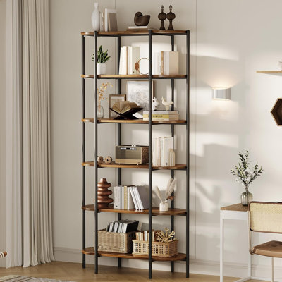 Bibliothèque industrielle à 6 niveaux – étagère vintage en métal avec structure ovale, rangement ouvert pour la maison, le bureau ou le salon