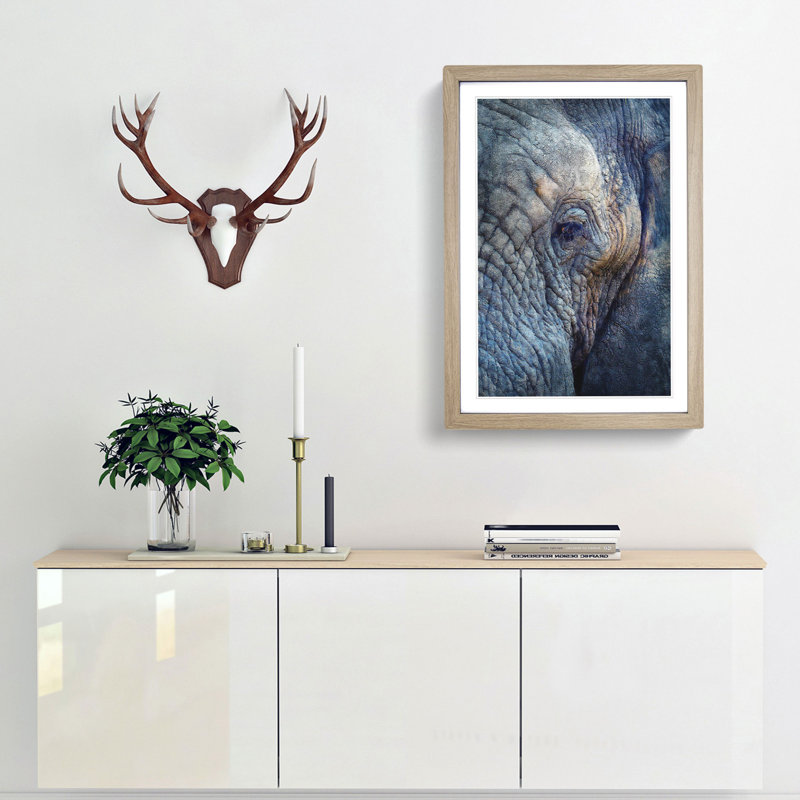 Blue Elephant - Picture Frame Photograph Print, 45cm H x 33cm W x 2cm D, Oak Framed