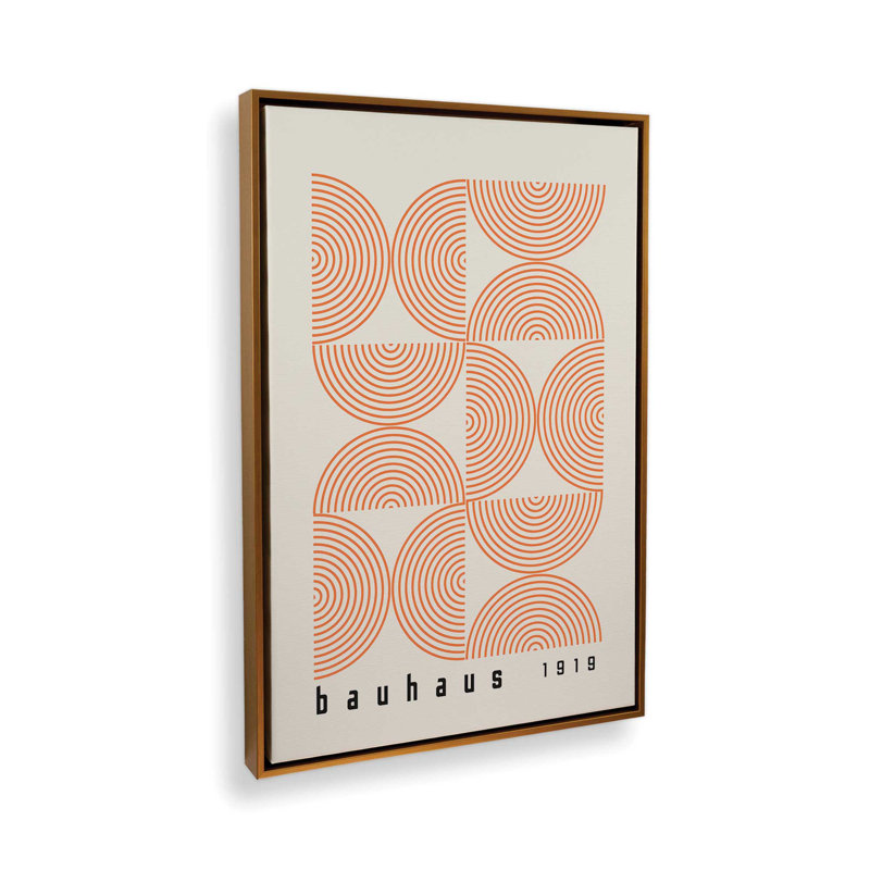 Affiche de composition Bauhaus, H 18,75 po x l 12,75 po, Orange, Cadre flottant or poli