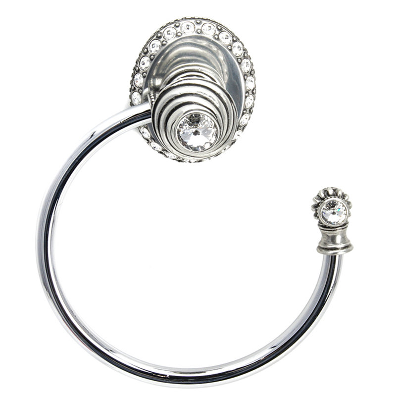 Caché II grande serviette de balançoire à anneau lisse avec 42 cristaux transparents Swarovski, Argent argent