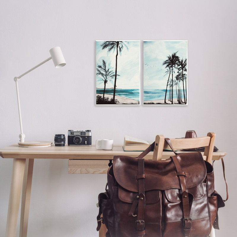 «Tropical Palm Seaview», ensemble de 2 plaques murales par Linda Baliko