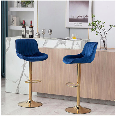 Chrome Footplates and Height-Adjustable Mechanism adjustable plush surface+Golden Legs Simple Bar Stool, 2 Sets
