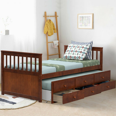 Lit de jour simple en bois massif 3 tiroirs Lit matelot simple avec lit gigogne
