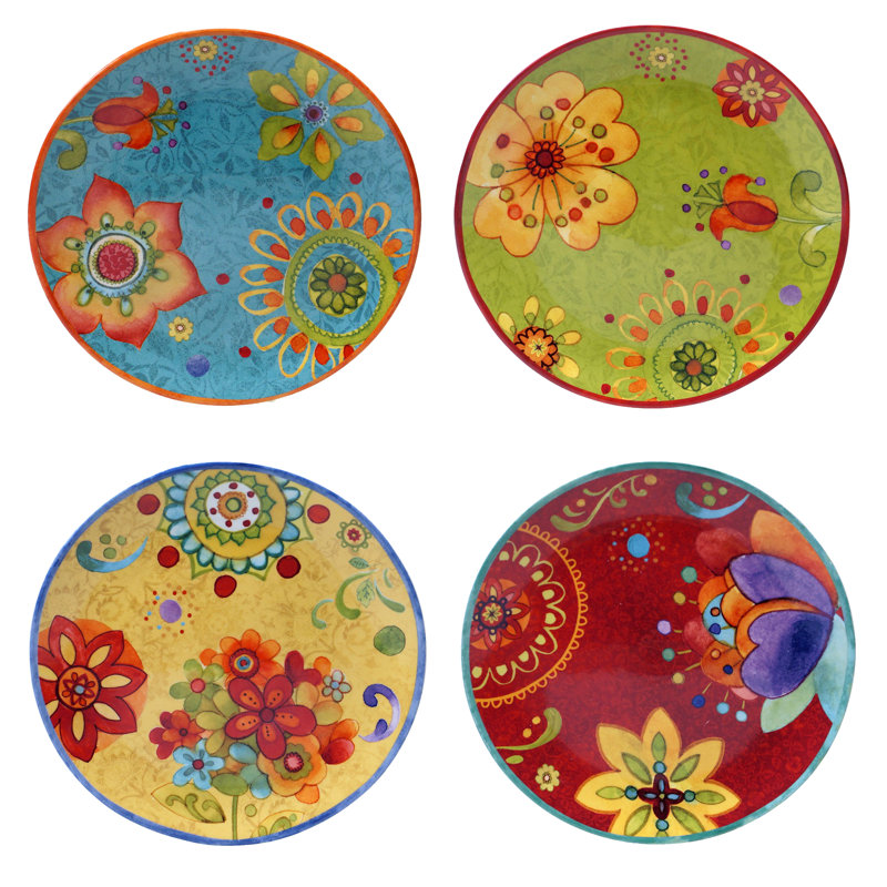 Tunisian Sunset Vibrant Floral Ceramic Dinnerware Set for 4