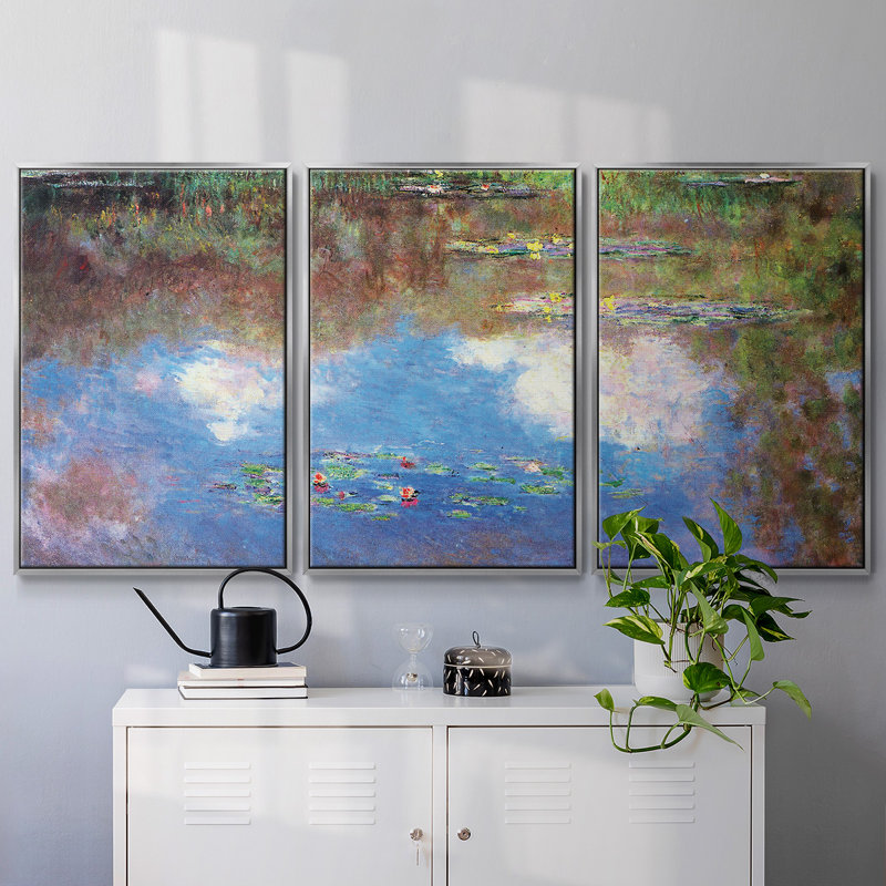 Water Lily Pond # 4 par Monet 3 pièces, Argent, H 24 po x l 48 po x P 2 po