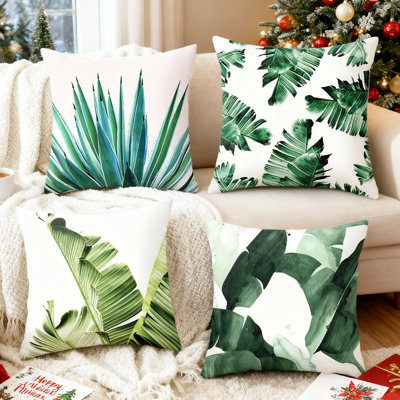 4PCS Valentine's Day Pillow Cover, 18x18 Inch Summer Rainforest Botanical Pattern Throw Pillow Cover, Cushion Cover Decoration for Holiday, Anniversary, Wedding, Home Sofa, Style A