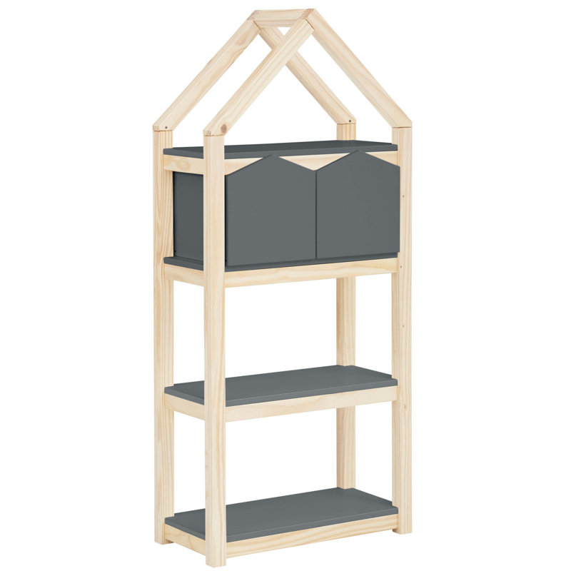 Fauina 139 cm H x 59.5 cm W Solid Wood Room Divider Bookcase, Grey/Natural