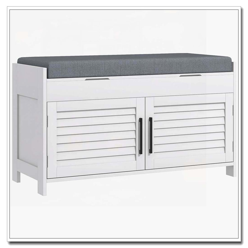 Banc de hall d'entrée avec rangement pour chaussures, tablettes réglables et portes à volets