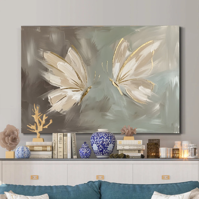 Soft Flutter' Impressionist Butterflies Soft Hues Framed Canvas Art
