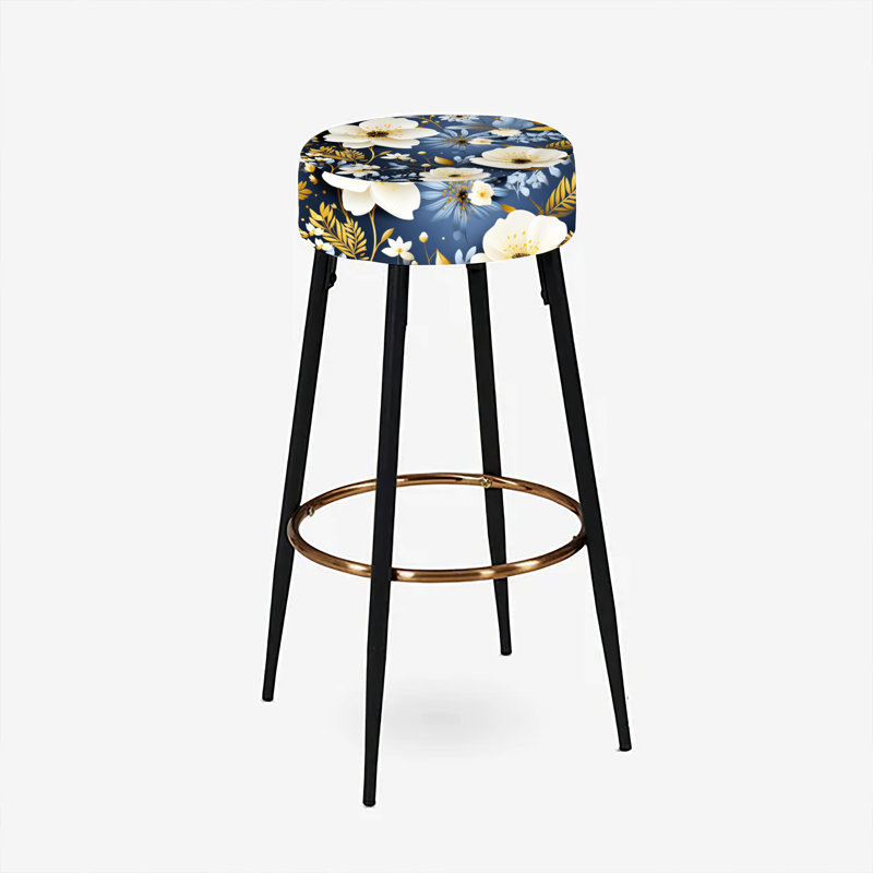 Ensemble de 2 tabourets de bar bleu et blanc à motif floral Tranquility
