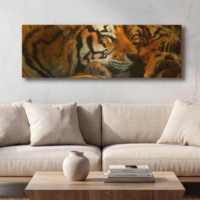 'Tigers Sleep' By Murray Henderson Fine Art Gold Metal Wall Art, 36" x 12"