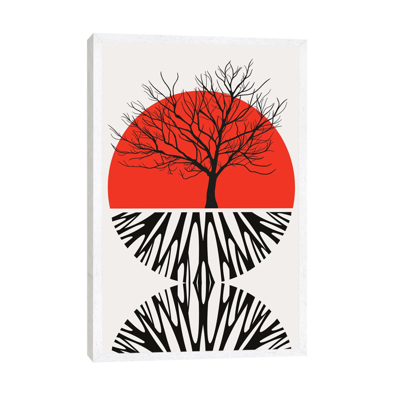 Warming Roots - Red by Kubistika - Print on Canvas, White Floater Framed, 152.4cm H x 101.6cm W x 3.81cm D