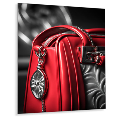 Élégant sac à main glamour en rouge et noir - impression sans cadre sur métal