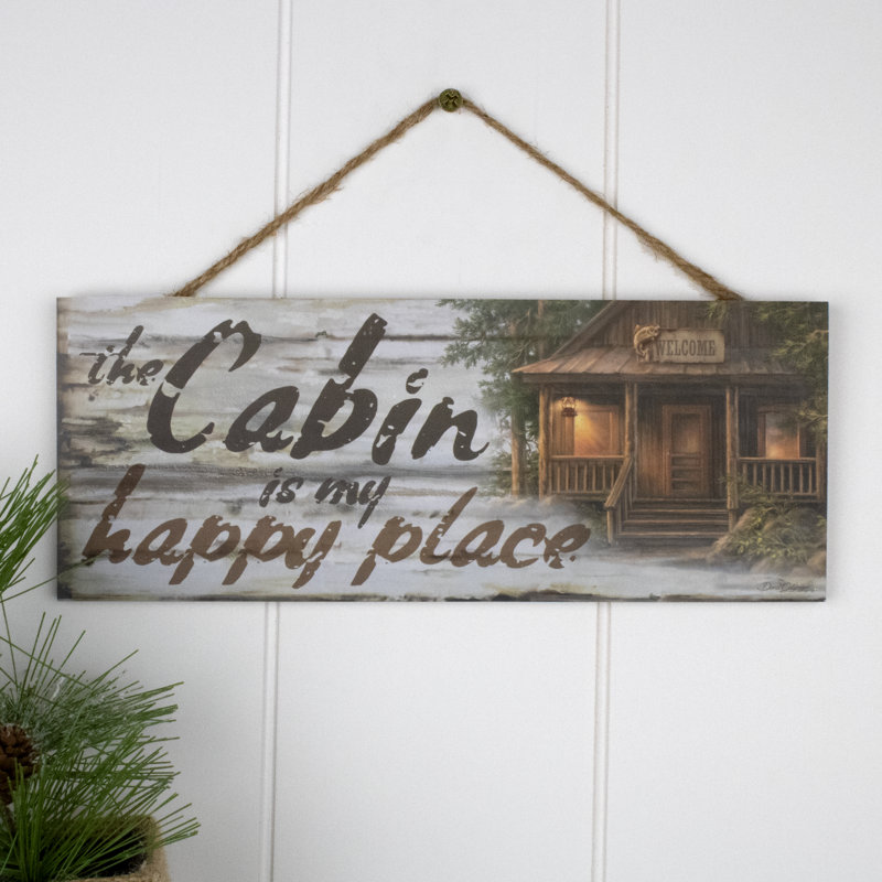 Enseigne en bois Cabin Happy Place
