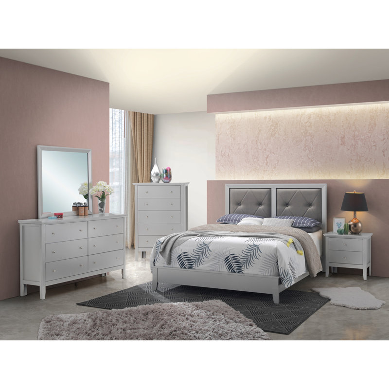 Elegant Transitional Full Bed In Silver Champagne