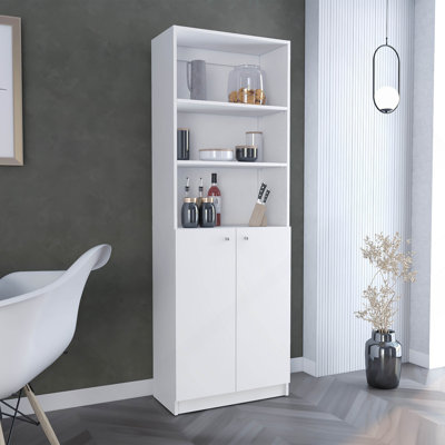 Home 2-Door Bookcase, Modern Storage Unit With Dual Doors And Multi-Tier Shelves -White -Office