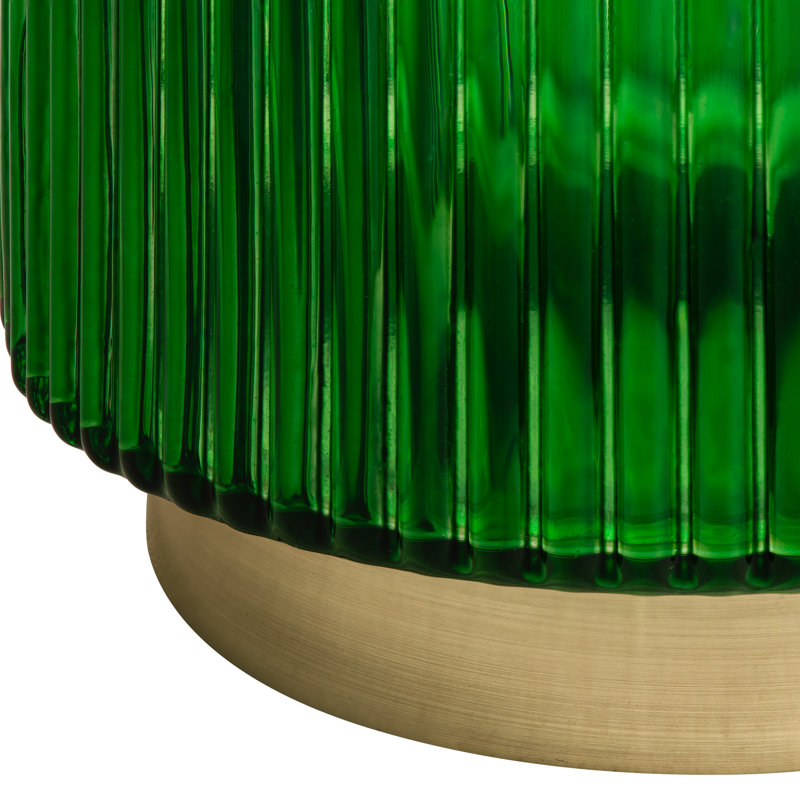 Aybars Ribbed Glass Hurricane Table Vase, 7.5" H x 4.5" W x 4.5" D, Green/Gold