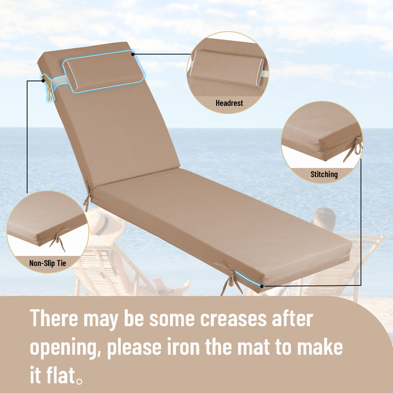 2Ps All-Weather Outdoor Chaise Lounge Cushion, 3-Inch Thick Lounge Chair Cushion With Adjustable Headrest, Fits 70-72" Patio Chairs, Indoor/Outdoor Use