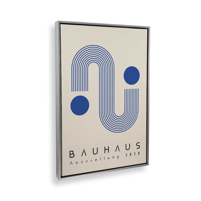 Linhaus Bauhaus linéaire sur toile bleue, Cadre flottant en chrome poli, H 48,75 po x l 32,75 po x P 1,75 po
