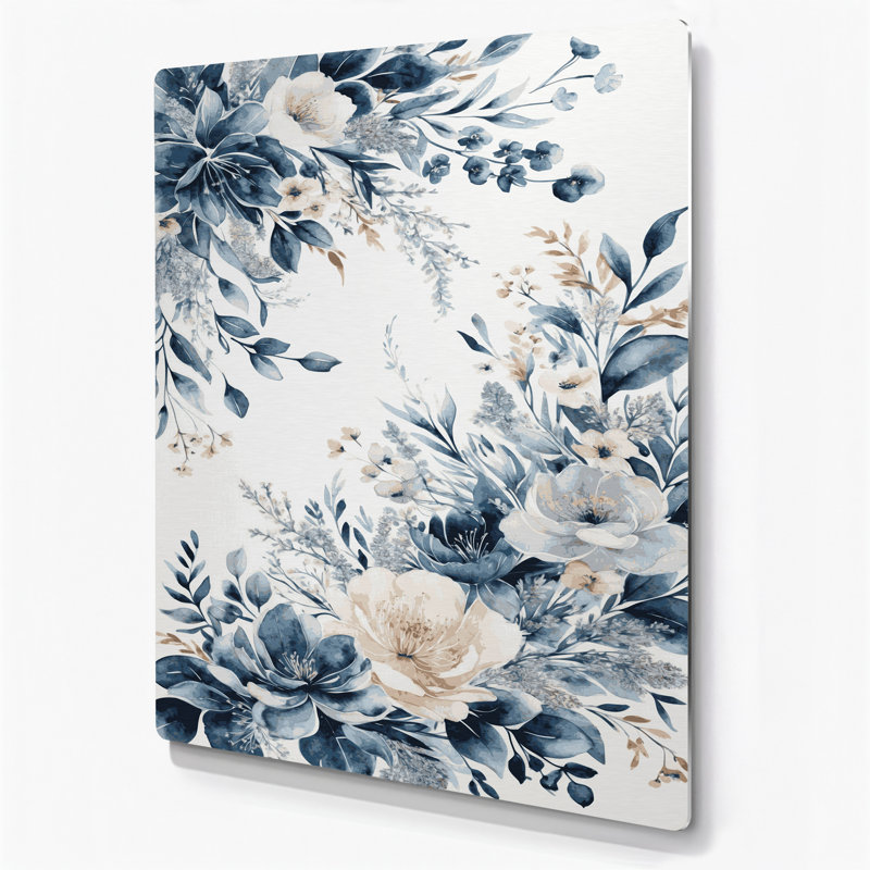 Aquarelle florale 66, art mural en métal beige, H 10 po x l 8 po