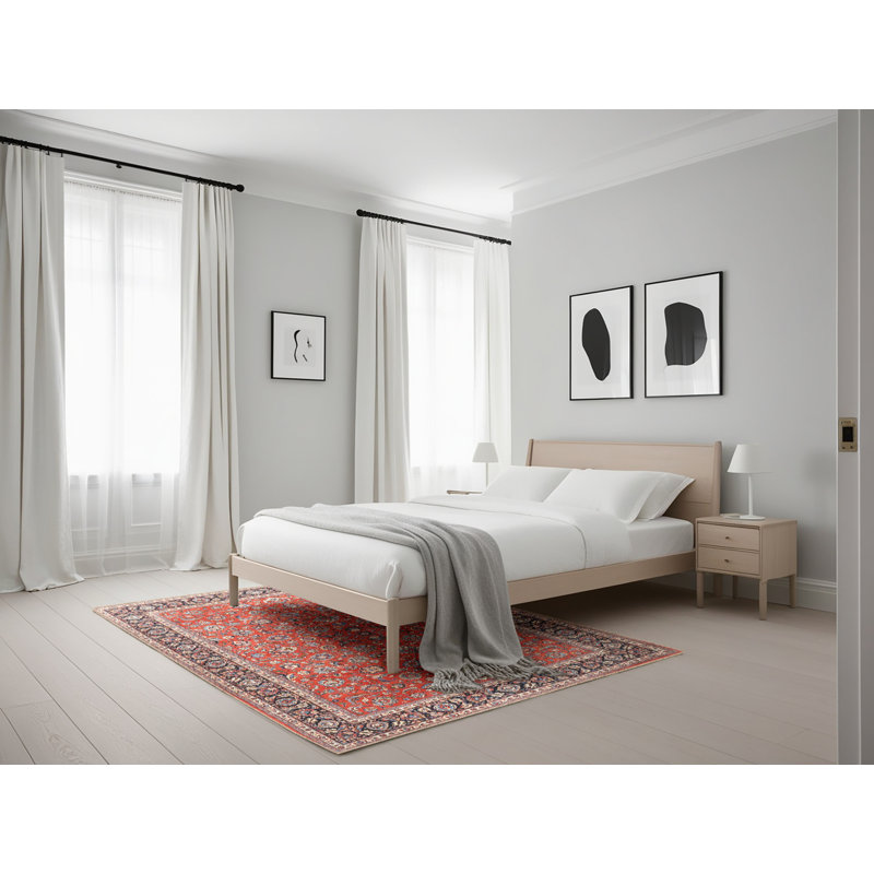 Tapis oriental en laine rouge, Rectangle 5 pi x 7 pi