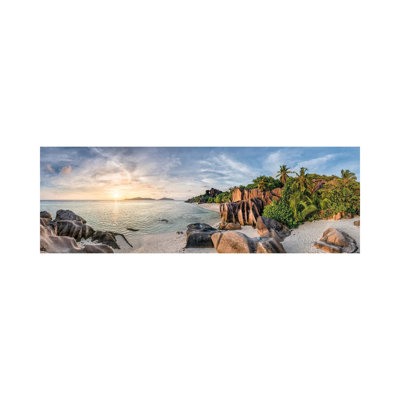 Panoramic Sunset View At Anse Source D'argent Beach, La Digue, Seychelles by Jan Becke - Wrapped Canvas Panoramic Print