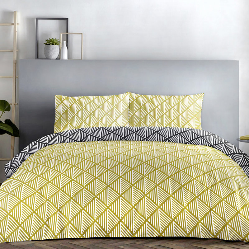 Brooklyn Polyester Geometric Shapes Duvet Cover Set with Pillowcases, Kingsize - 2 Standard Pillowcases, Ochre