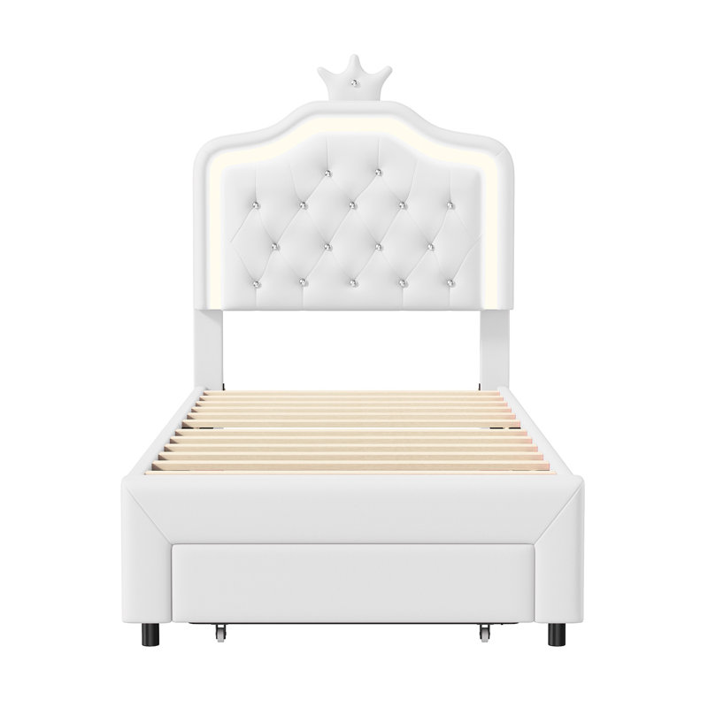 Upholstered Storage Bed, European Single (90 x 200 cm), White