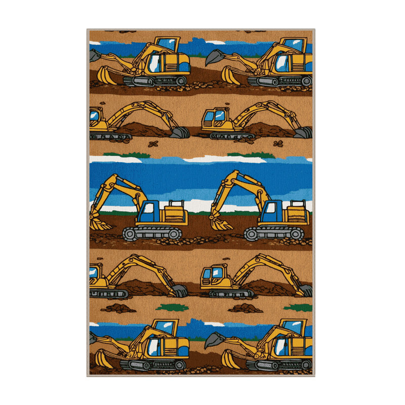 Machine Washable Transportation Brown Area Rug, Rectangle 2' x 3'