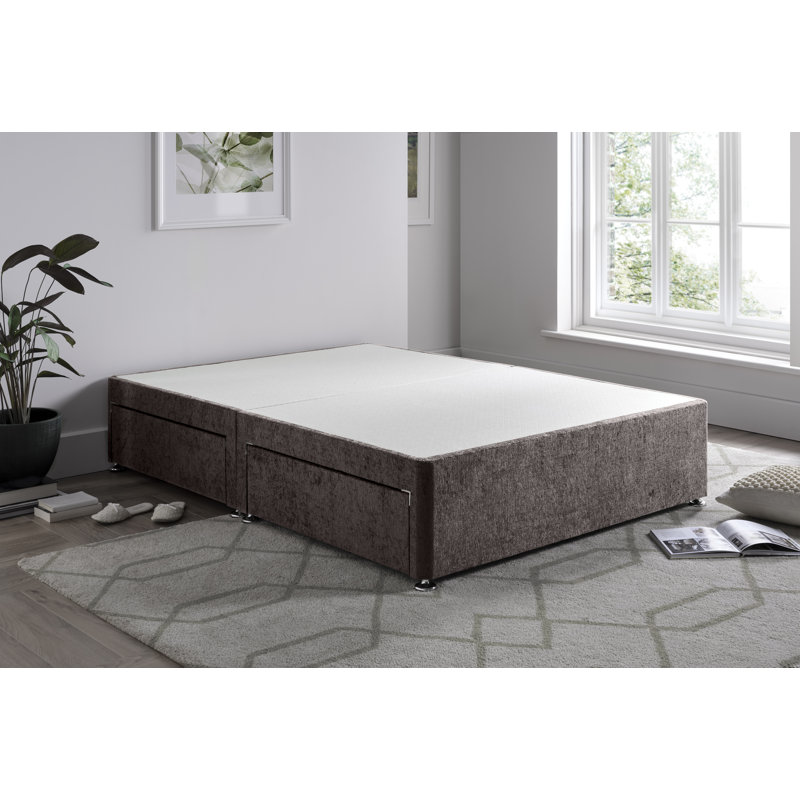 Chenille Divan Bed Base, Silver, Small Single (2'6), No Storage