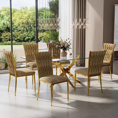 Modern 71" Rectangular Clear Tempered Glass Kitchen Table Set